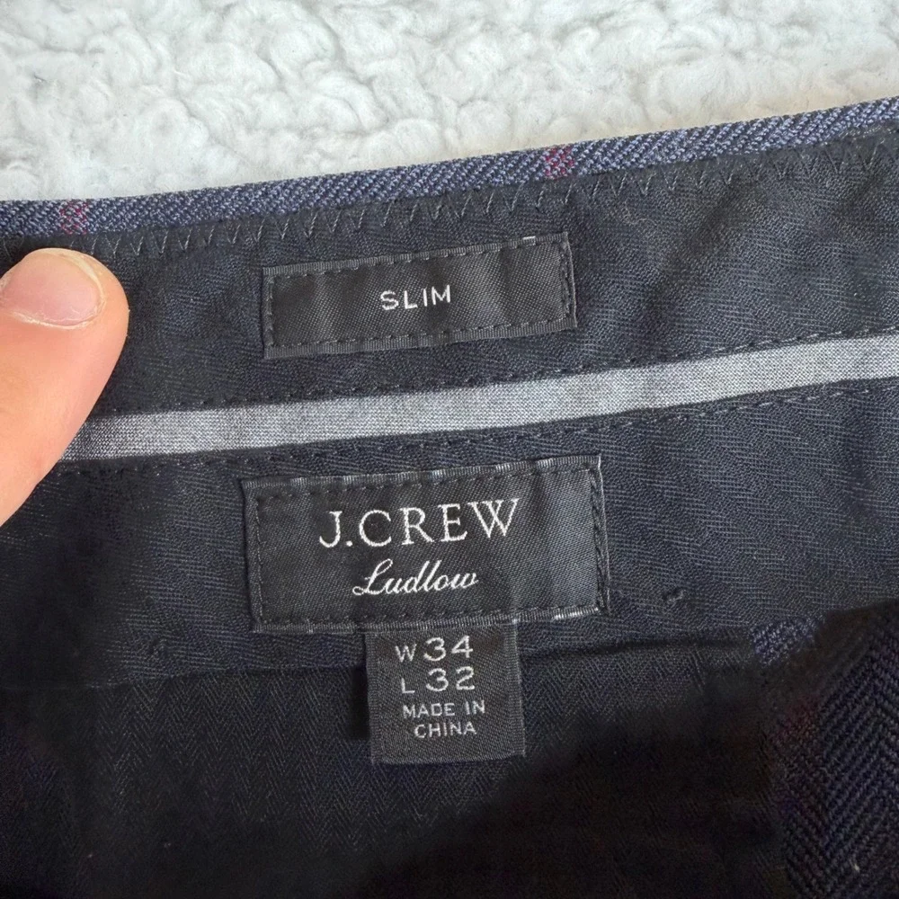 J.Crew Ludlow pleated Wool Dress Pants Navy Herringbone Windowpane 34x32 (35x31)
